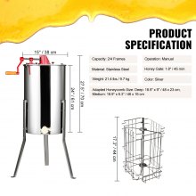 VEVOR Extracteur de Miel Manuel 2/4 Cadres Centrifugeuse Séparateur Miel en Acier Inox avec Couvercle Taille du Nid d'Abeilles Adaptée Profond 48x23 cm Moyen 48x16 cm Hauteur Réglable pour Apiculture