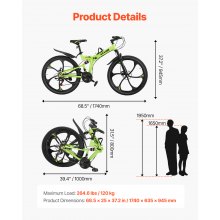 VEVOR Vélo de montagne VTT avec suspension complète pliable 66 cm 21 vitesses