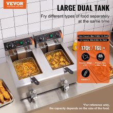 VEVOR Friteuse Électrique Commerciale Friteuse à Huile 2 Cuves Inox 12 L 6000 W