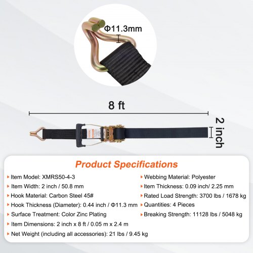 Sangles D'arrimage à Cliquet XSTRAP - Lot De 4, 3 M X 2,5 Cm - Charge 136 Kg, Rupture 408 Kg - Pour Déménagement, Moto