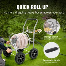 VEVOR Chariot enrouleur de tuyau, capacité du tuyau d'eau 1,5 cm et 76 m, outils mobiles avec 4 roues, plantation extérieure acier revêtement en poudre panier de rangement, pour jardin, cour, pelouse