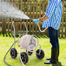 VEVOR Chariot enrouleur de tuyau, capacité du tuyau d'eau 1,5 cm et 76 m, outils mobiles avec 4 roues, plantation extérieure acier revêtement en poudre panier de rangement, pour jardin, cour, pelouse