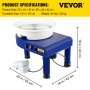 VEVOR Roue de Poterie 35 cm 450 W Machine à Tour de Potier Bleu électrique avec Pédale, Mini Roue de Poterie avec Bassin Amovible Plateau Tournant, Outil pour Céramique Argile Fabrication Bricolage