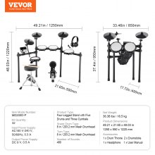 VEVOR Kit de batterie électronique 203,2 mm avec siège pour débutants 32 pcs