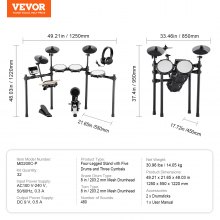 VEVOR Kit de batterie électronique 203,2 mm pour débutant adulte 32 pcs 480 sons