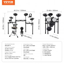 VEVOR Kit de batterie électronique 203,2 mm avec siège pour débutants 480 sons