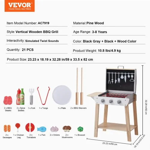 Jouet barbecue grill set, 26 PCS, ensemble de jouets de cuisine en bois pour enfant, avec feu de carbone réaliste, jeux de petit chef interactif d'intérieur/extérieur pour cadeau de 3-8 ans Jouet barbecue grill set, 26 PCS, ensemble de jouets de cuisine en bois pour enfant, avec feu de carbone réaliste, jeux de petit chef interactif d'intérieur/extérieur pour cadeau de 3-8 ans