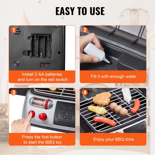 VEVOR Barbecue Jouet 19 Pièces - Lumières, Fumée Et Sons - Cuisine Interactive Pour 3-8 Ans - 47,2x27,5x24,5 Cm - Gris
