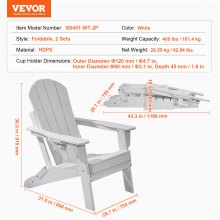 VEVOR Lot de 2 Chaise Adirondack Plastique Pliant Jardin Toutes Saisons Blanc