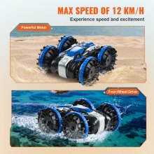 VEVOR Voiture Télécommandée Amphibie 2,4 GHz 4WD Jouet RC Enfants Adultes Bleu