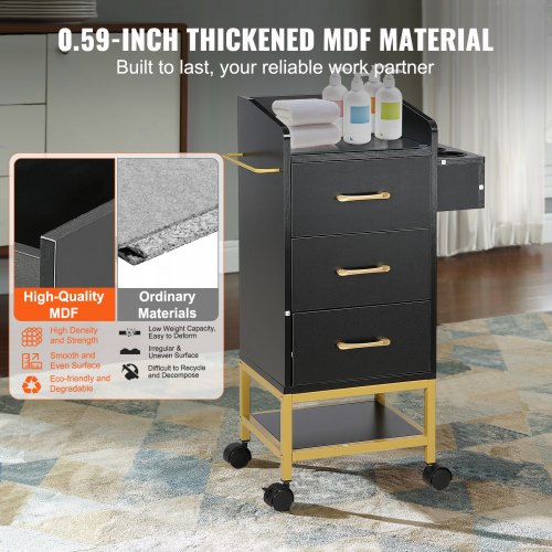 Chariot Roulant 2 Niveaux PP MDF Robuste à Roues - Grande Capacité Pour Salon De Beauté, Dortoir, Salle De Bain Et Bureau
