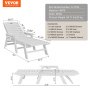 VEVOR Chaise longue d'extérieur transat inclinable réglable pour patio blanc