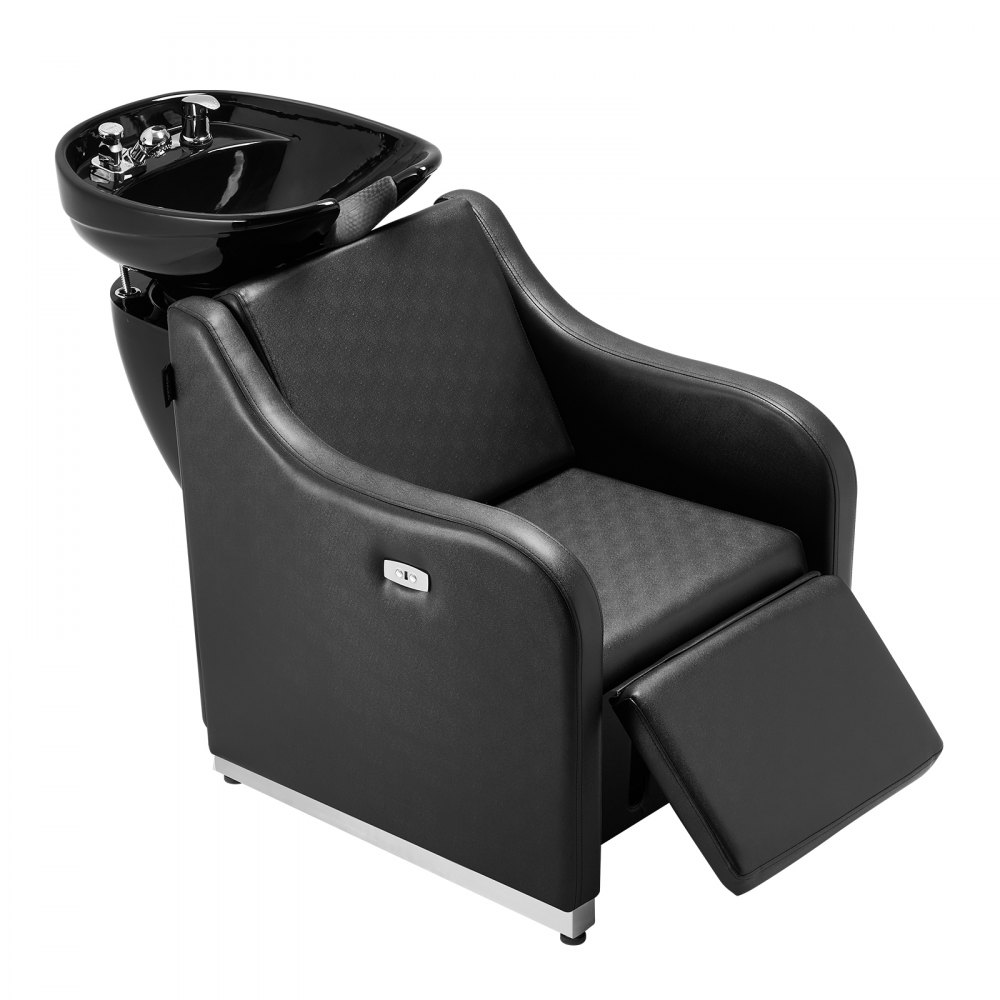 VEVOR Chaise de lavage pour shampoing, station de lavage cheveux contre-courant avec large repose-pieds électrique bol céramique pour salon de barbier, équipement de coiffure, massage, spa de beauté