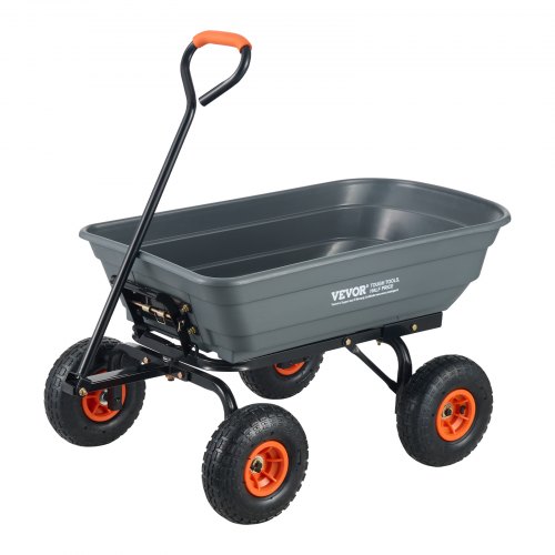 Chariot Basculant Garvee – Charge Max 400 Kg, 3 Roues Tout-terrain, Benne En Polypropylène 3 Mm – Maniabilité, Bâche Incluse – Jardin, Chantier, Ferme