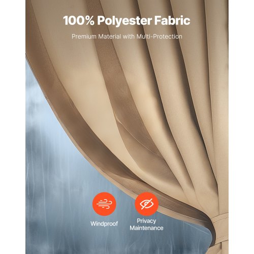 Rideaux De Remplacement 4 Panneaux Avec Double Fermeture Éclair - Pour Tonnelle 3x3m 3x4m Extérieur, Protection UV Et Intimité