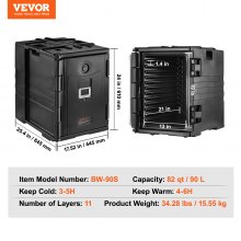 VEVOR – porte-plateau isolé à chargement frontal, boîte de restauration empilable, 82 Qt, noir