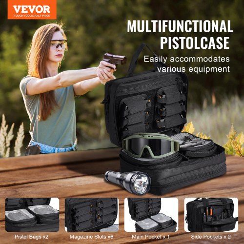 Sac De Tir Pour 2 Pistolets – Étui Tactique Verrouillable Avec Poches Chargeurs, Polyester 600D