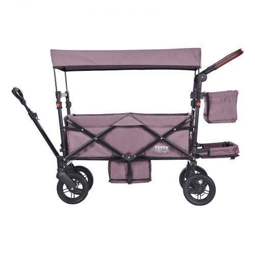 Vickey Poussette Double Pliable Avec Toit - Charge 150 Kg, 100 L Rangement, Roues PU Anti-Crevaison