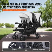 VEVOR Poussette double pliable légère siège tandem pour bébé gris clair noir