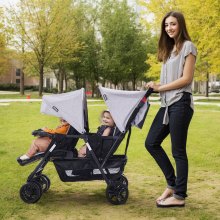 VEVOR Poussette double pliable légère siège tandem pour bébé gris clair noir