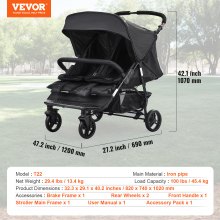 VEVOR Poussette double pliable côte à côte légère pour jumeaux tout-petit noir