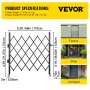 Spécifications du portail de sécurité pliable VEVOR, présentées pour une utilisation en usine, en magasin et dans une cour.