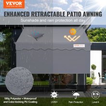 VEVOR Auvent Rétractable 3 x 1,2 m Store Banne Manuel Terrasse Extérieur Hauteur Réglable Résistant au Vent/UV Auvent avec Rideau Pare-soleil 1 m et Manivelle pour Patio, Arrière-cour, Jardin, Balcon