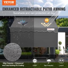 VEVOR Auvent Rétractable 2 x 1,2 m Store Banne Manuel Terrasse Extérieur Hauteur Réglable Résistant au Vent/UV Auvent avec Rideau Pare-soleil 1 m et Manivelle pour Patio, Arrière-cour, Jardin, Balcon