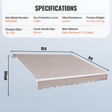 VEVOR Store Banne Manuel 3x2,4 m Auvent Rétractable Terrasse Extérieur 40°-90° Réglable Résistant au Vent/UV/Eau Auvent Pare-soleil Polyester avec Manivelle pour Patio, Arrière-cour, Jardin, Balcon