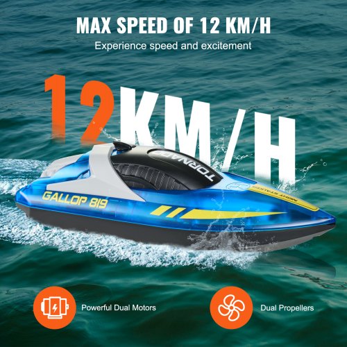 YOOHBERRYS Bateau Télécommandé 2,4 GHz - 15 Km/h - LED - Autonomie 120 Min - Batterie 1200mAh - Portée 60m - Alerte Faible Batterie - Eau Douce