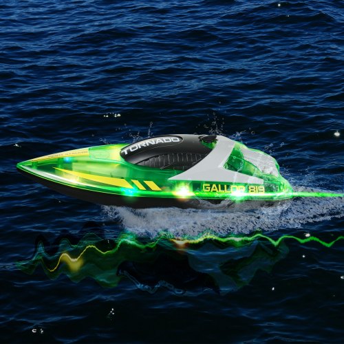 VEVOR Bateau Télécommandé 2,4 GHz RC - 12 Km/h, Lumière LED, Étanché Pour Piscine Lac (Bleu)