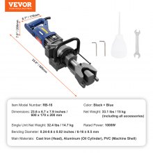 VEVOR Cintreuse de Barres d'Armature Électrique Hydraulique 1000 W 0-90° 6-16 mm