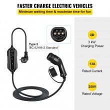 VEVOR Chargeur EV Portable 3 kW Chargeur Voiture Électrique 250 V Câble Recharge Type 2 Commutable Boîtier de Contrôle Étanche Câble de Charge Durable pour Rendre la Charge EV Rapide et sans Effort