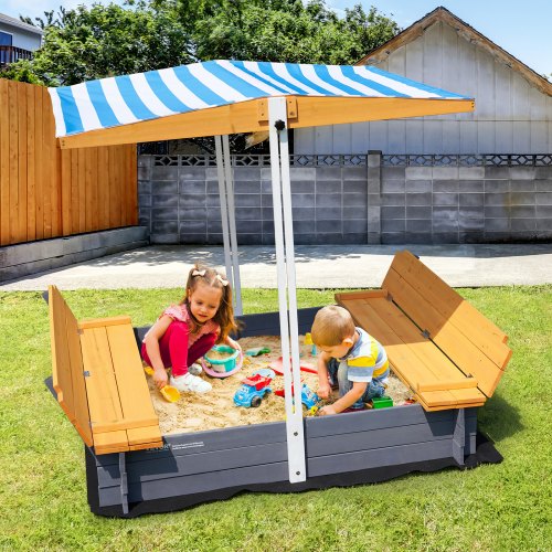 VEVOR Bac à Sable Carré En Bois Avec Auvent Ajustable – 1455x1200x1200 Mm – Pour 2 à 4 Enfants