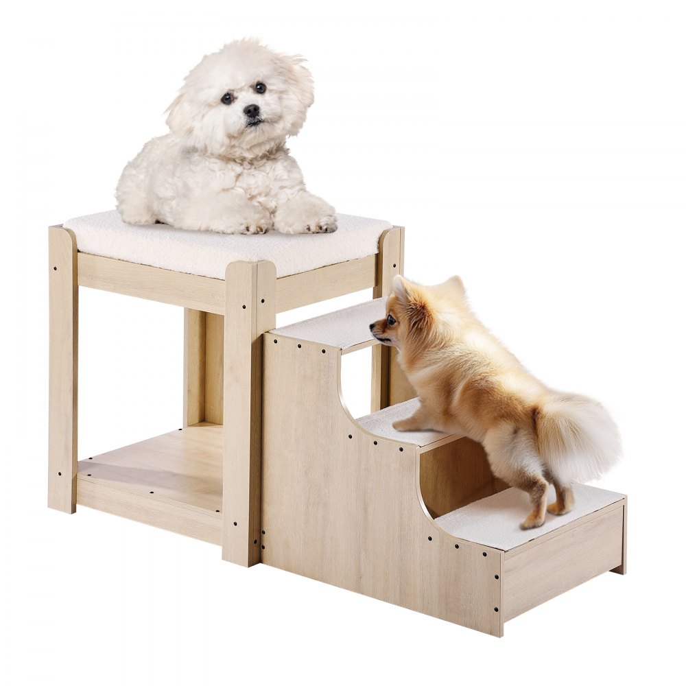 VEVOR Lit Superposé pour Animaux Compagnie Chien Chat Escaliers Intérieur Beige