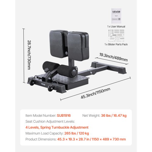 Machine à Squats VEVOR Avec 3 Bandes De Résistance - Banc Pliable, Réglable, Charge Max 136kg - Fitness Maison, Fessiers