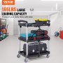 Chariot de service utilitaire VEVOR avec outils dans un garage, présentant une grande capacité de chargement de 165 lb.