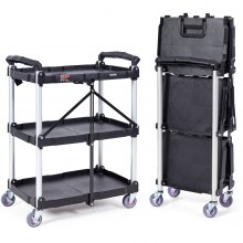 VEVOR Chariot de Service 65x39x83 cm Chariot de Transport Utilitaire Pliable 3 Étagères Capacité Totale 74,8 kg​ 25 kg​/Étagère Roues Pivotantes (2 avec Freins) pour Outils de Garage Entrepôt Bureau