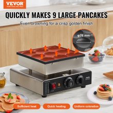 VEVOR Appareil à Pancake Poffertjes Dorayaki 9PCs 76 mm Crêpière Antiadhésive