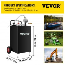 VEVOR Chariot à essence 30 gallons réservoir de stockage de carburant avec roues, pompe de transfert manuelle, conteneur d'essence carburant diesel pour voitures, tondeuses à gazon, VTT, bateaux, noir