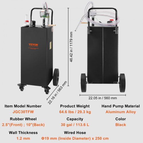 Chariot Carburant 35 Gallons Avec Pompe Manuelle - Réservoir Essence/Diesel, 4 Roues, Rouge, Pour Jardin, Bateau, VTT