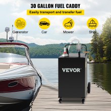 VEVOR Chariot de carburant 30 gallons réservoir de stockage d'essence 4 roues, pompe de transfert manuelle, conteneur de carburant essence diesel pour voitures, tondeuses à gazon, VTT, bateaux, noir