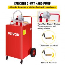 VEVOR Chariot de carburant 30 gallons réservoir de stockage d'essence 4 roues, pompe de transfert manuelle, conteneur de carburant essence diesel pour voitures, tondeuses à gazon, VTT, bateaux, rouge