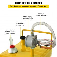 VEVOR Chariot de carburant 30 gallons réservoir de stockage d'essence 4 roues, pompe de transfert manuelle, conteneur de carburant essence diesel pour voitures, tondeuses à gazon, VTT, bateaux, jaune