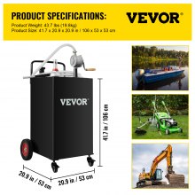 VEVOR Chariot de carburant, 35 gallons, réservoir de stockage d'essence 4 roues, pompe de transfert manuelle réservoir de carburant essence diesel pour voitures, tondeuses à gazon, VTT, bateaux, noir