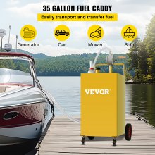 VEVOR Chariot de carburant, 35 gallons, réservoir de stockage d'essence 4 roues, pompe de transfert manuelle réservoir de carburant essence diesel pour voitures, tondeuses à gazon, VTT, bateaux, jaune