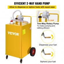 VEVOR Chariot de carburant, 35 gallons, réservoir de stockage d'essence 4 roues, pompe de transfert manuelle réservoir de carburant essence diesel pour voitures, tondeuses à gazon, VTT, bateaux, jaune