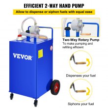 VEVOR Réservoir de stockage de carburant 30 gallons, 4 roues avec pompe manuelle, bleu