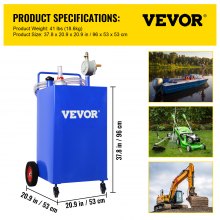 VEVOR Réservoir de stockage de carburant 30 gallons, 4 roues avec pompe manuelle, bleu