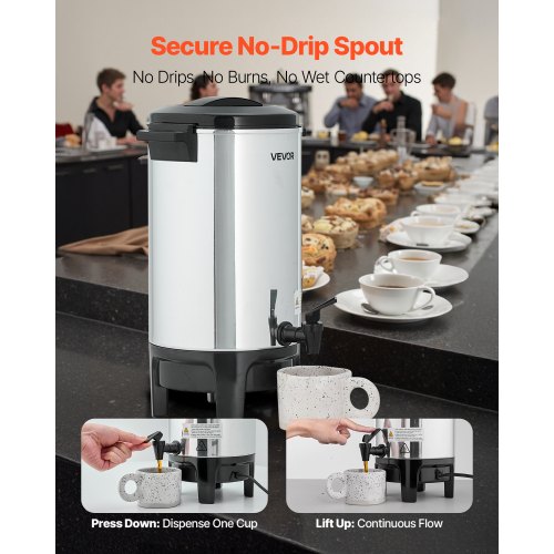Percolateur Café Professionnel 6L - 40 Tasses - Double Paroi Isolation Thermique - Robinet Anti-Goutte 950W